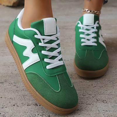 Модные весенне-осенние зеленые кроссовки на шнуровке, женские, модные, из искусственной замши, с круглым носком, спортивная обувь, женские, шитые, полосатые, обувь на плоской подошве, женские