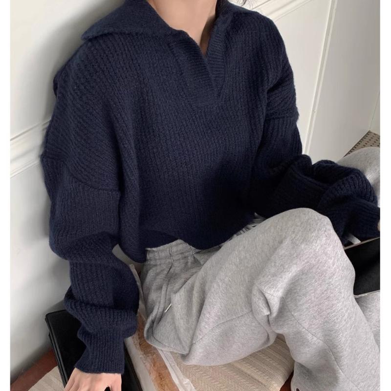 Autumn and Winter Loose Casual Knitted Sweater for Women Fashion Long Sleeve Elegant Pullover Women's Sweaters Vintage Solid Female Knitwear 24819