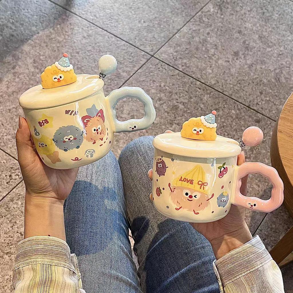 Высококачественная керамическая кружка с крышкой и ложкой, милая керамическая чашка для воды, домашняя чашка для девочек, офисная кофейная чашка
