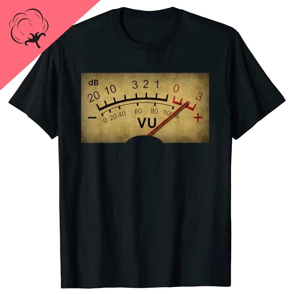Vintage VU Meter Sound Engineer Analog Electronic O-Neck Cotton T Shirt Men Audio Engineer Recording Studio Funny Tshits Men Top