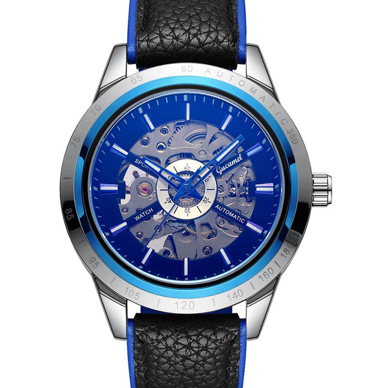 Кожаный наконечник GUCAMEL Business Fashion с механическими часами с полыми отверстиями