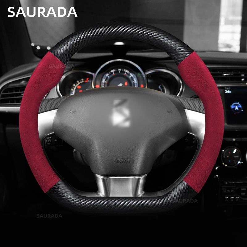 Carbon Fiber leather Car steering wheel cover 37-38cm For Citroen DS3 DS4 DS5 DS5 DS 5LS DS6 DS7 DS9 DS SPIRIT Car Accessories