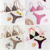 2025 European & American Bikini: Print Triangle Sexy Thong Two-Piece Swimwear for Women
