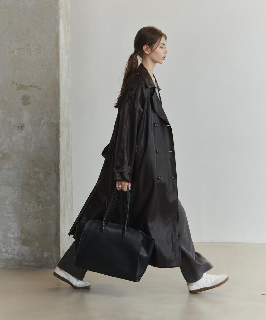NON AND NON Leather Long Trench Coat_Nfct6522