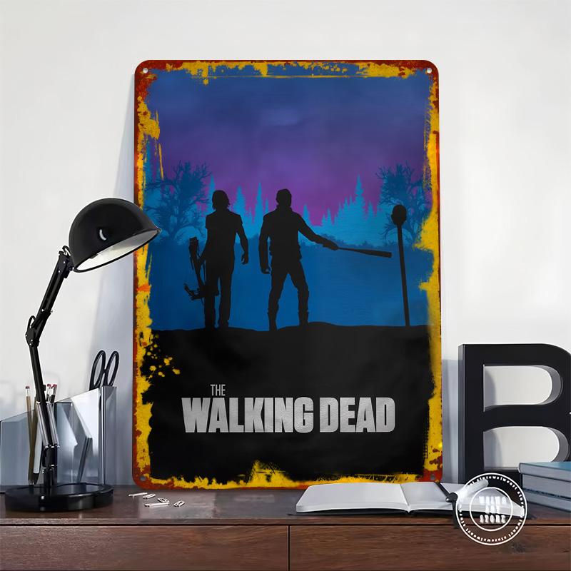 The Walking Dead Silhouette Tin Plaque Poster Customized Wall Art Retro Vintage Metal Signs for Man Cave Room Ornaments Decor