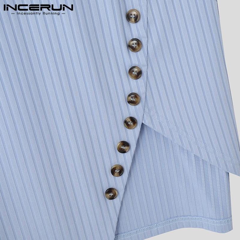 INCERUN Мужские футболки с высоким воротом и коротким рукавом на бретельках в стиле пэчворк, повседневные, нестандартные, топы