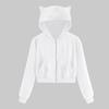 Women Casual Solid Long Sleeve Zipper Pocket Shirt Cat Hooded Sweatshirt Tops
