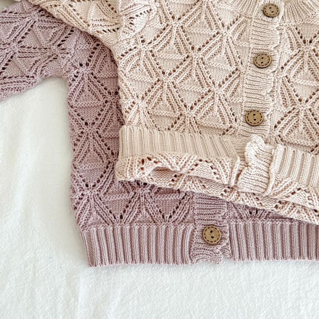 Детский вязаный кардиган для девочек 0-2 лет, свитер для девочек, осеннее новое детское полое шерстяное пальто из хлопковой пряжи, топ