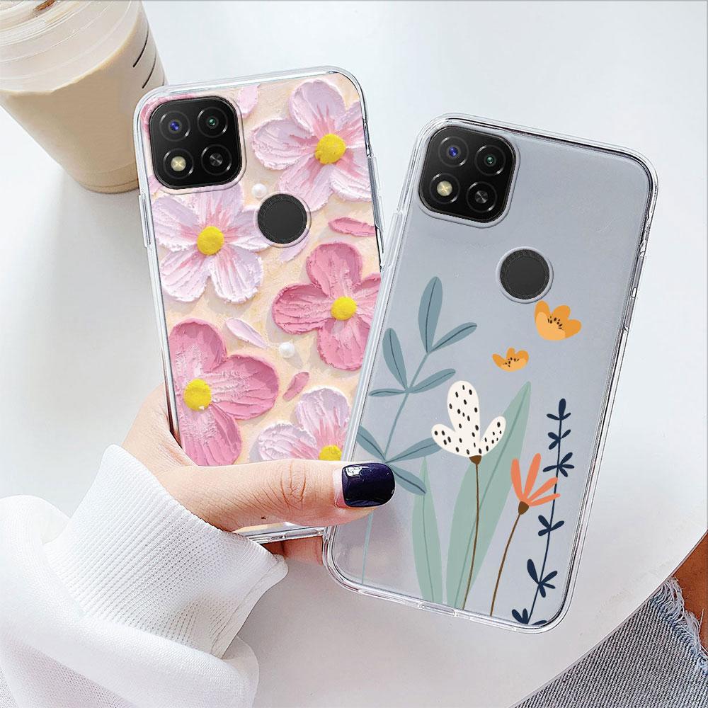 Прозрачный для Xiaomi Redmi 9C 9 9A 9T 10A Чехол Силиконовый Розовый Цветок Масляная Живопись Лавандовый Чехол для Телефона Для Redmi9C NFC
