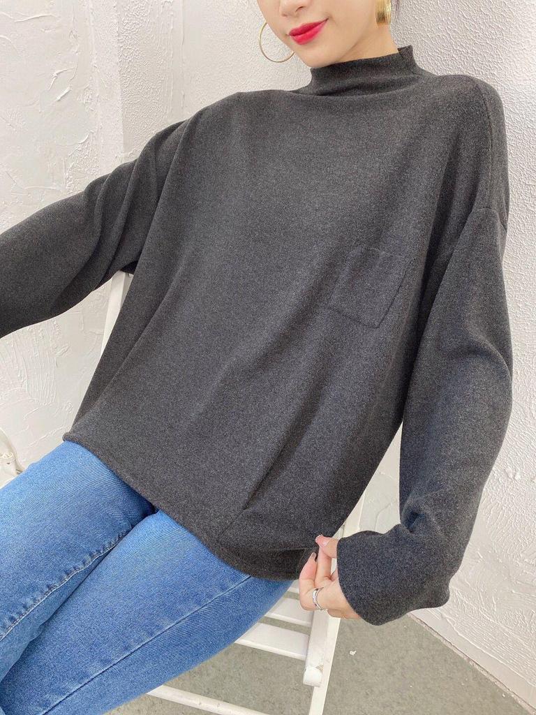 Plush Velvet Korean Loose Half Turtleneck Pullover with Pocket for Autumn and Winter