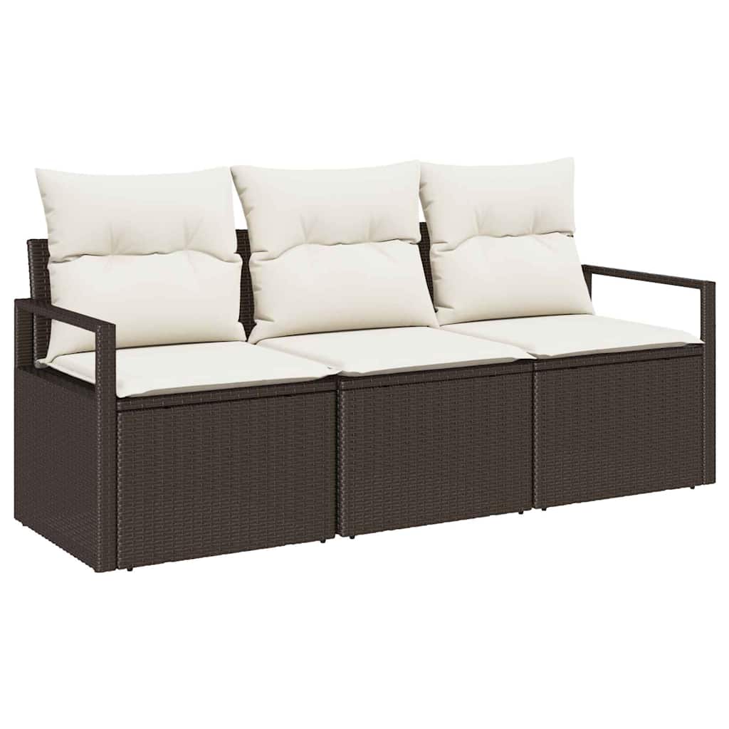 3 Piece Brown Poly Rattan Sofa Set with Cushions