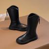 2024 New Children's Fashion Boots Solid Color Simple Girls Causal Long Boots Versatile Black Brown Kids Princess Leather Boots