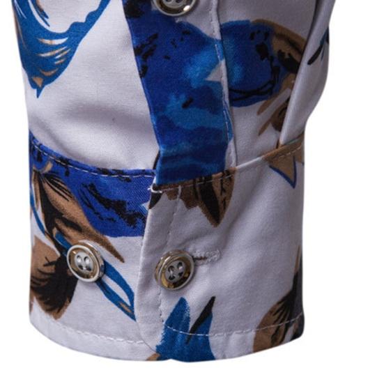 Men Spring Summer Shirt Turn-down Collar Single-breasted Slim Fit Long Sleeve Buttons Soft Breathable Vivid Flower Print Mid Length Men Top