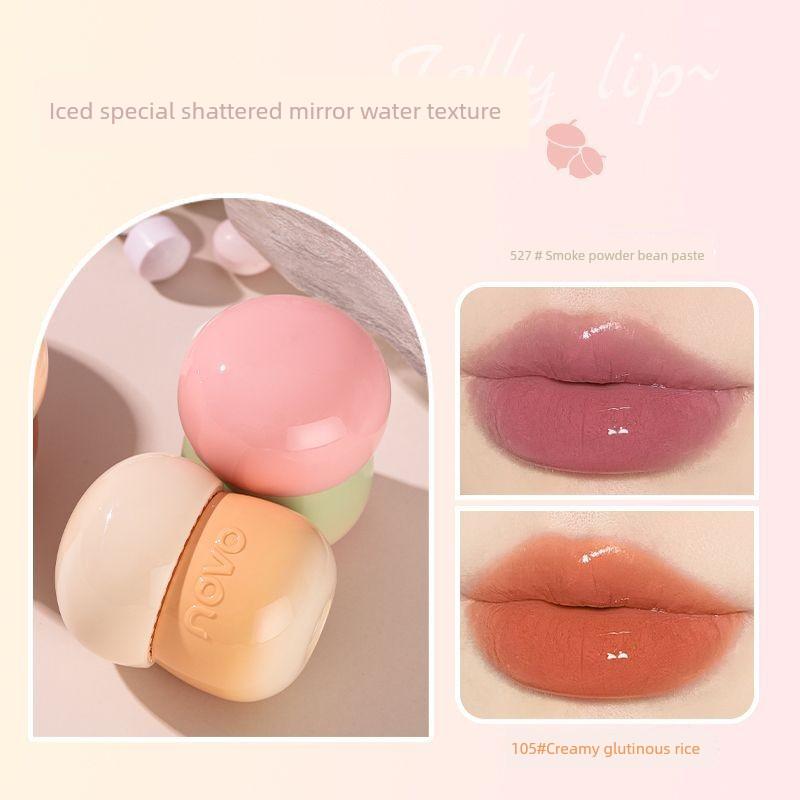 Korean Counter-Grade Zero-Hormone Mushroom Water-Gloss Lip Jelly for Students, Cute Lip Glaze, High-Value Pure Desire Makeup, Natural Look,