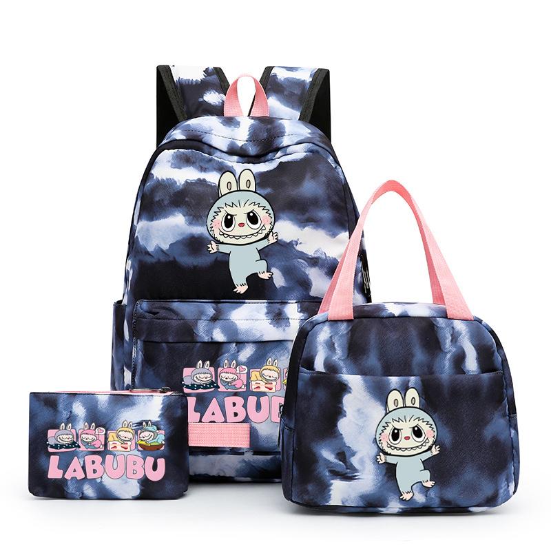 3Pcs/set Printed Backpack with Lunch Bag Pencil Case Boy Girl Knapsack Teenage Student Large Capacity Colorful Bookbag