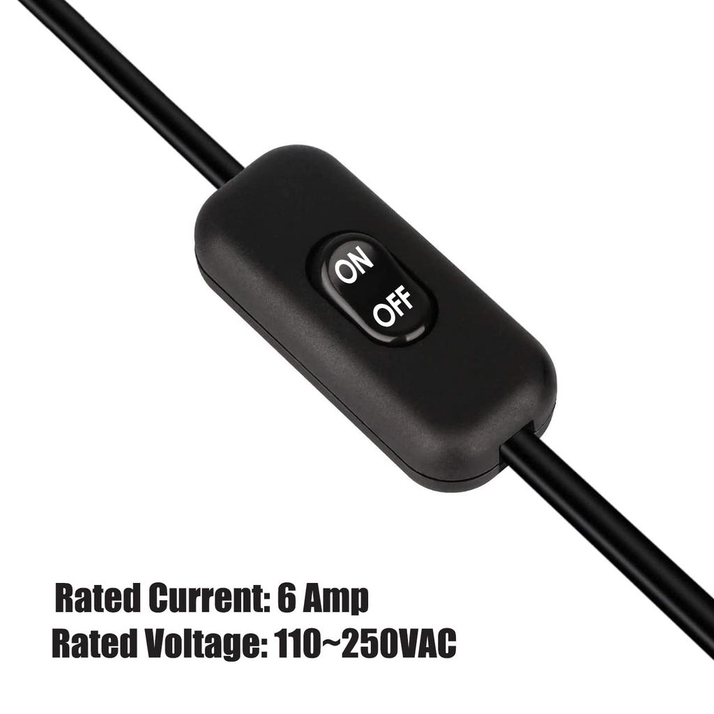 Inline Cord Switch 2 Pack, AC 250V 6A On/Off Lamp Control Appliance Switch Rocker for Table Lamp Desk Bed LED Lights, Black