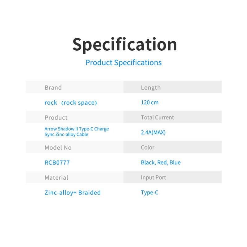 ROCK Кабель USB типа C, 2,4 А, быстрая зарядка через USB, зарядное устройство типа C, кабель для передачи данных, провод из цинкового сплава USB-C