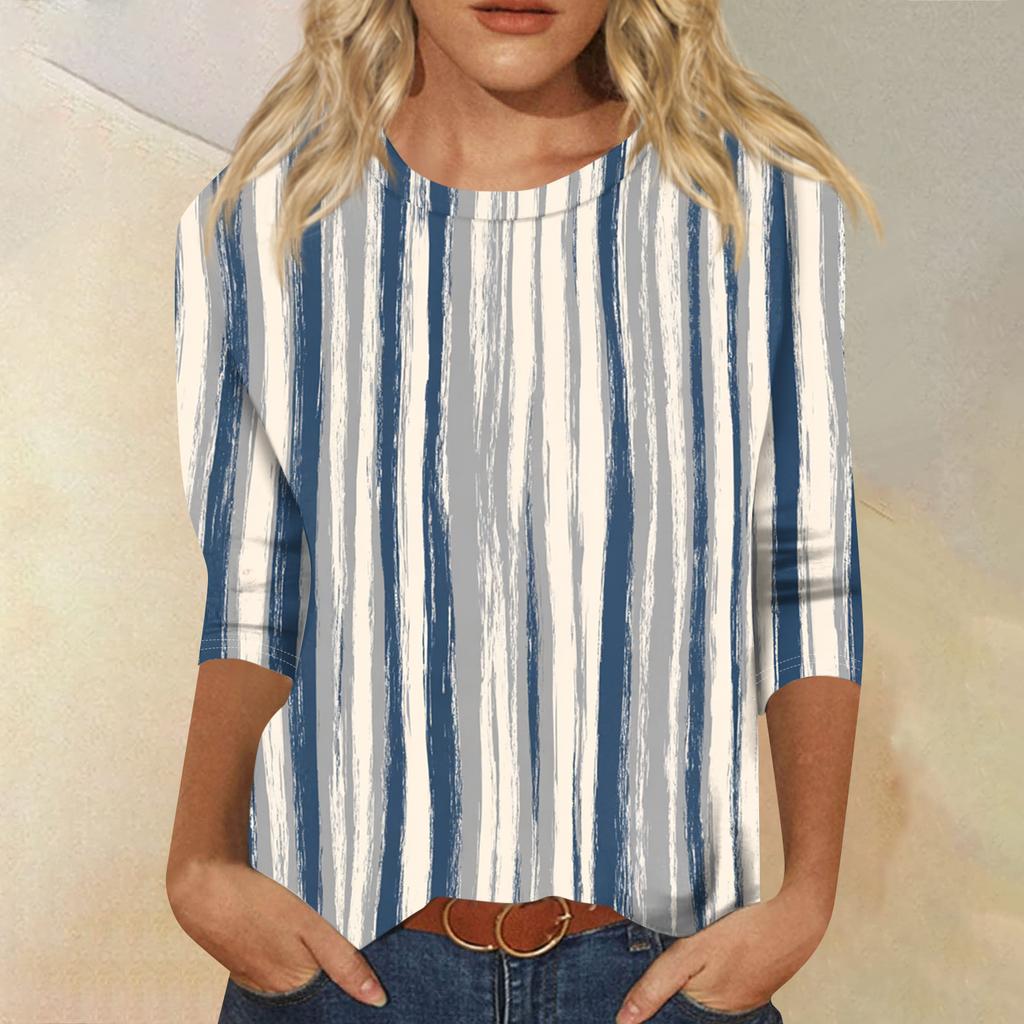 Женская модная повседневная футболка с круглым вырезом, рукавом три четверти и градиентным принтом