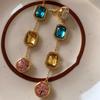 Retro Multi-color Crystal Long Geometric Drop Earrings for Women Fashionable Elegant Jewelry Gifts