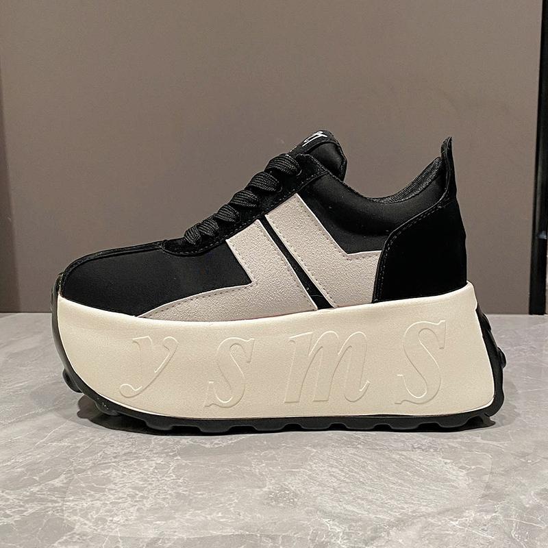 Модные массивные кроссовки для женщин, весна-осень, на шнуровке, 7,5 см, толстая подошва, нескользящая, легкая, удобная спортивная обувь