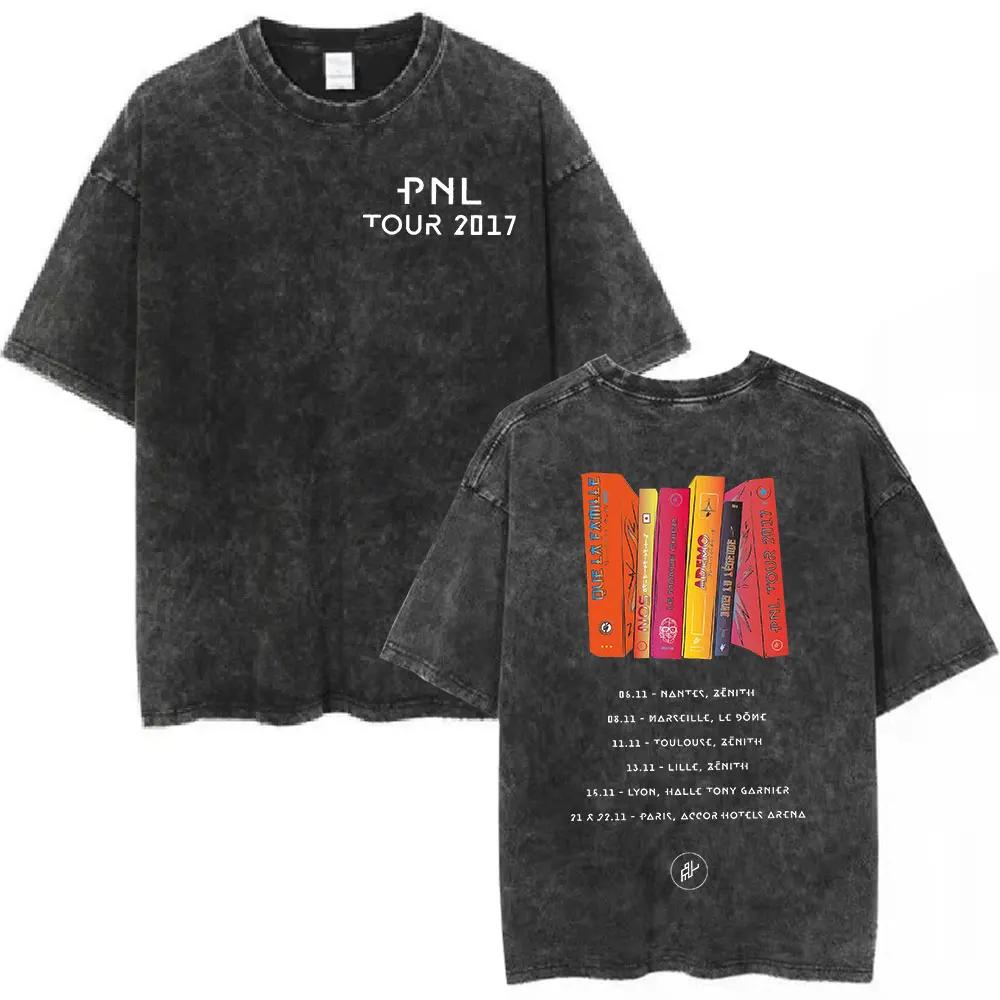 Fashion Vintage Washed T-Shirts French Rap Band Le Monde Chico Album PNL Onizuka T Shirt Casual Oversized Tee Shirt Streetwears