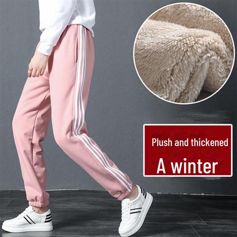 2024 Warm Fleece-Lined Lambskin Harem Sports Pants - Casual & Cozy for Autumn/Winter