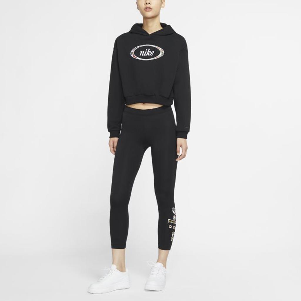 Nike Вязаные дышащие штаны для бега и фитнеса с цветочным логотипом женские брюки черного цвета CU5343-010