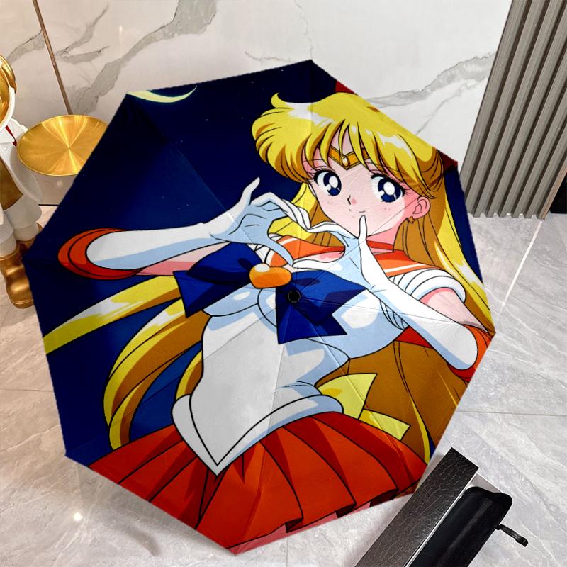 Sailor Moon Umbrella with Automatic Open/Close & Self-8-Rib Heavy-Duty Umbrella, Compact Travel Umbrella Suitable for Outdoor