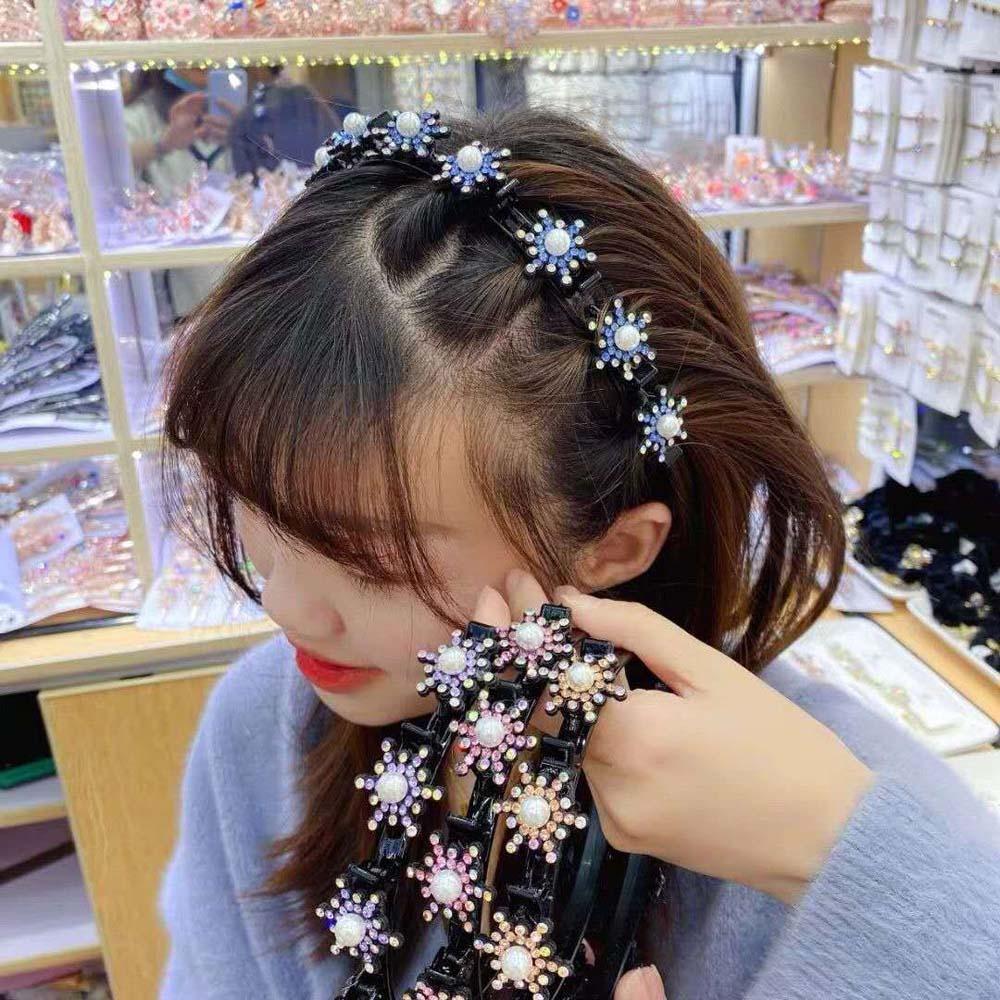 Elegant Women Pearl Hair Hoop Snowflake Star Rhinestone Bangs Clip Headband Daily