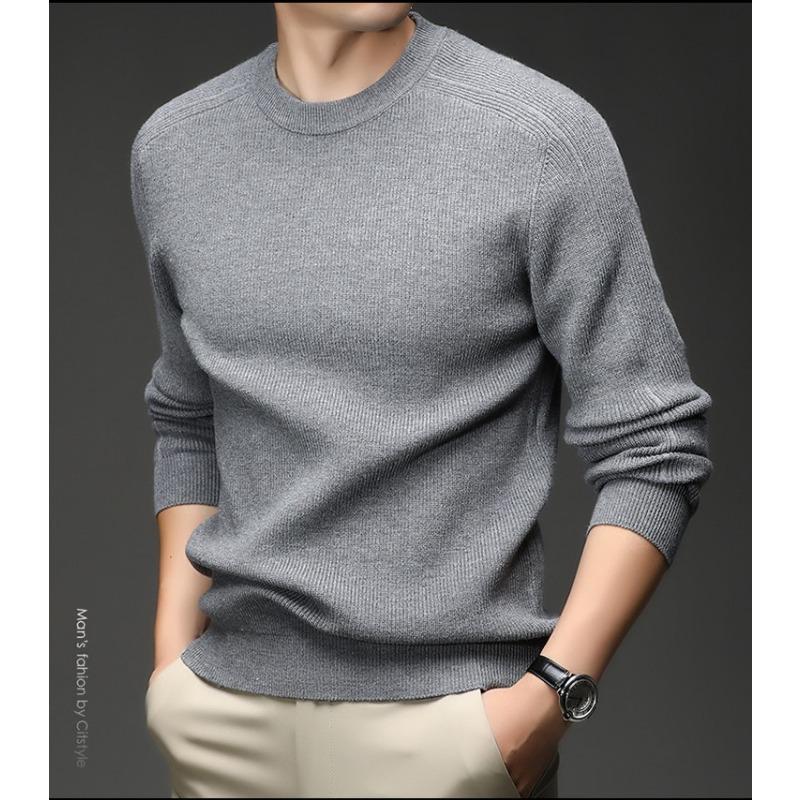 Men S Lazy Luxury Round Neck Long Sleeve Jacquard Knit Sweater