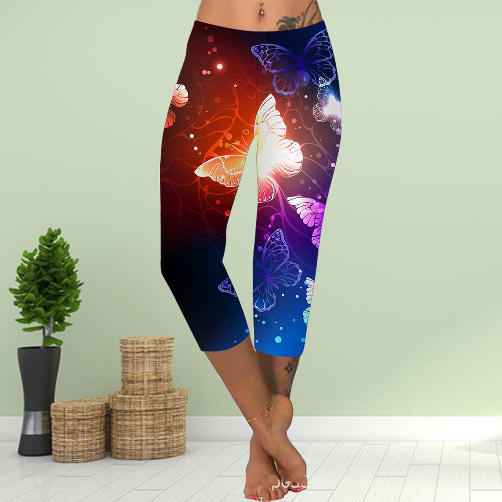 Брюки летние короткие леггинсы укороченные узкие брюки леггинсы больших размеров женские облегающие брюки с принтом 3D белых бабочек и цветов