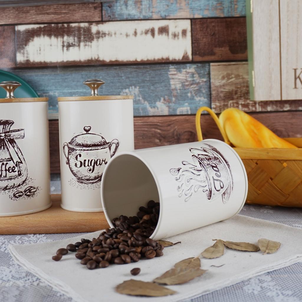 3 шт./компл. баночка для хранения продуктов в деревенском стиле с бамбуковой крышкой — идеально подходит для кухни, чая, трав, сахара, соли, кофе, муки и многого другого!