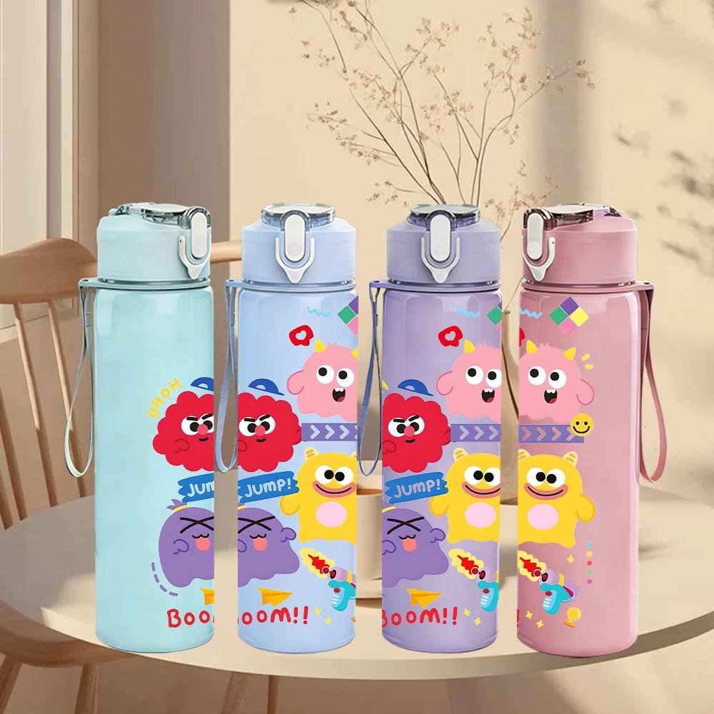 1PC Cute Bear Girl Cartoon 750ml Color Plastic Sports Water Bottle Leakproof Flip Straw Lid Suitable for Sports Office Home Use