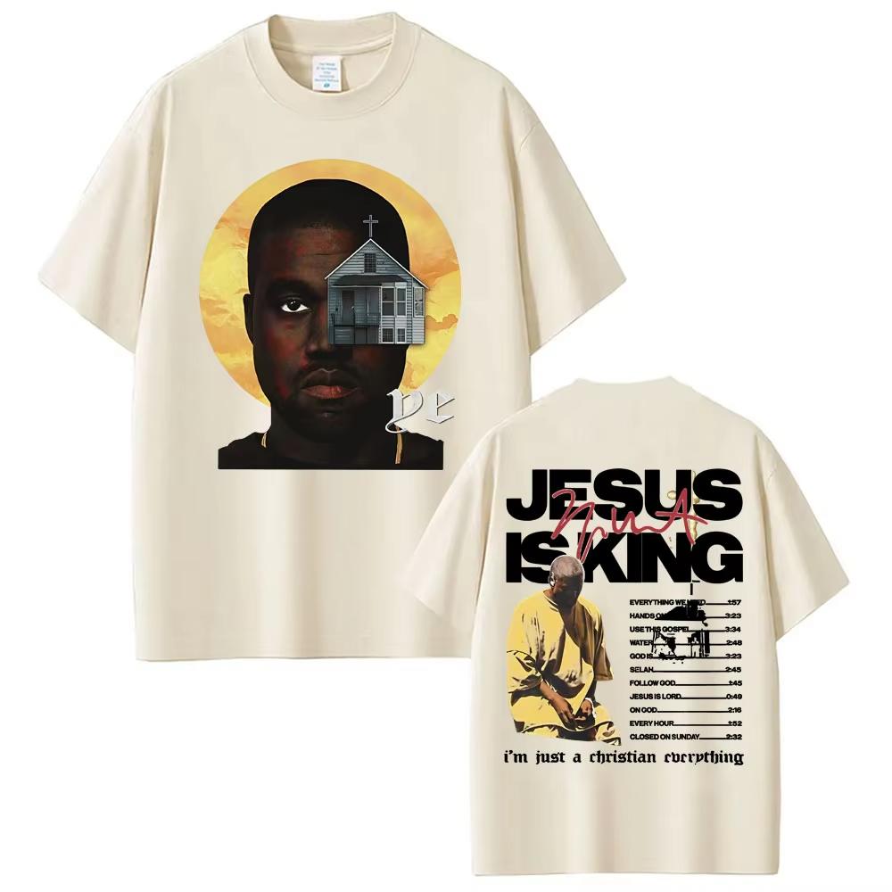 Рэпер Канье Уэст Jesus Is King Двусторонняя футболка Летняя Унисекс и Женская Хлопковая Одежда Хип-Хоп Мода Топ с коротким рукавом