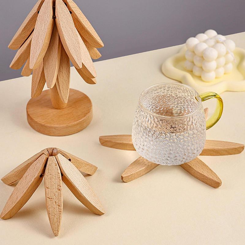 Home Kitchen Tree Shape Trivet Set Coaster Wooden Placemats For Insulation Wood Hot Pads Insulation Anti Scald Mat Table Mat