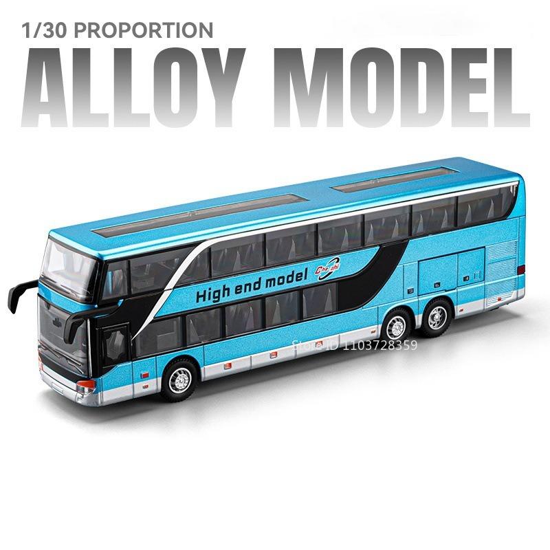1:30 Business Bus Model Car Toys Alloy Diecast Long Distance Buses Pull Back Doors Opened Sound Light Ornament Cars Kids Gifts