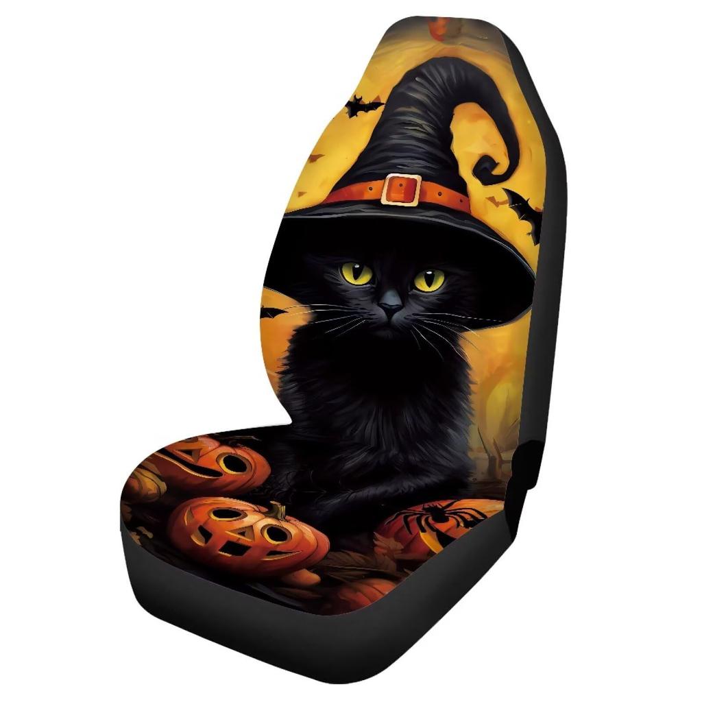Halloween Holiday Decoration Car Seat Cover Dust-Proof And Dirt-Resistant Black Cat Pumpkin Pattern Car Seat Cover