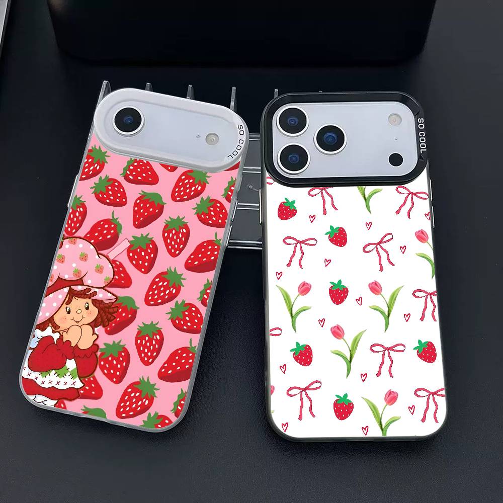 Чехол для телефона Клубничный Ш-Шорткейк для iPhone 17 17Air 16 15 14 13 12 11 Pro Max Plus Цветной Серебристый