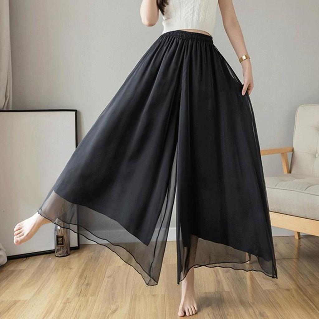 Женские шифоновые широкие брюки, темпераментные широкие брюки-юбка на шелковистой шифоновой подкладке