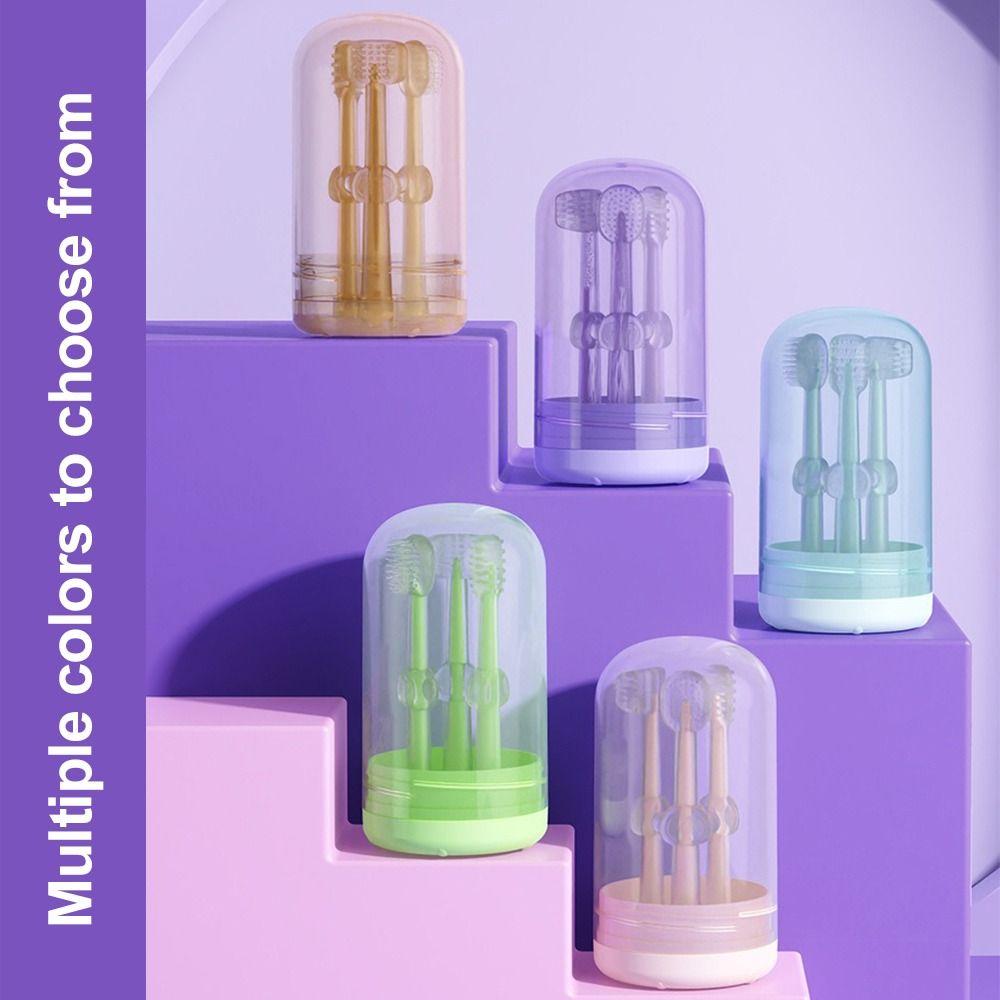3pcs/set Soft Silicone Baby Oral Cleaner Safe Milk Teeth Tongue Brush Home Use