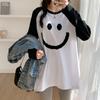 Smiley Face Long-sleeved T-shirt for Women Spring and Autumn New Korean Style Pure Cotton Inner Mid-length Raglan Sleeve Versatile Bottoming Shirt