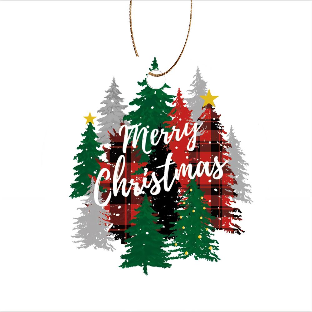 RChristmas Round Acrylic Ornament Merry Christmas Plaid  Christmas Tree Ornament Xmas party hanging decoration gift keepsake