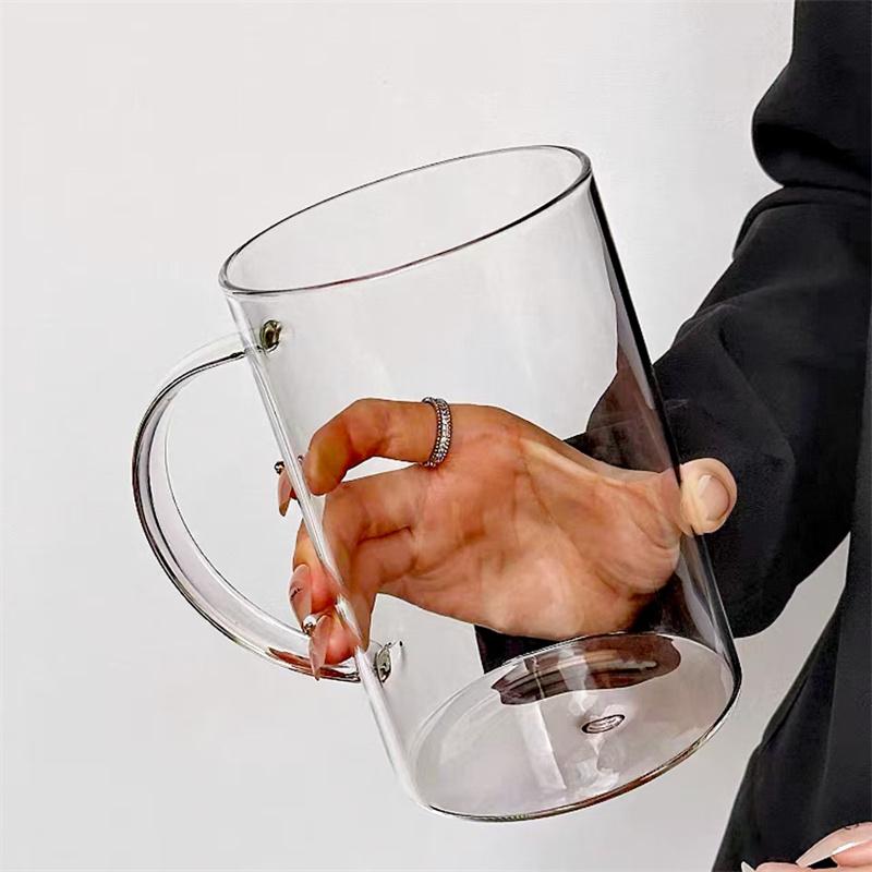 Большой стакан из стекла объемом 1000 мл с ручкой и крышкой, со шкалой, стакан для воды, стеклянная бутылка для сока, молока, домашняя офисная посуда для напитков