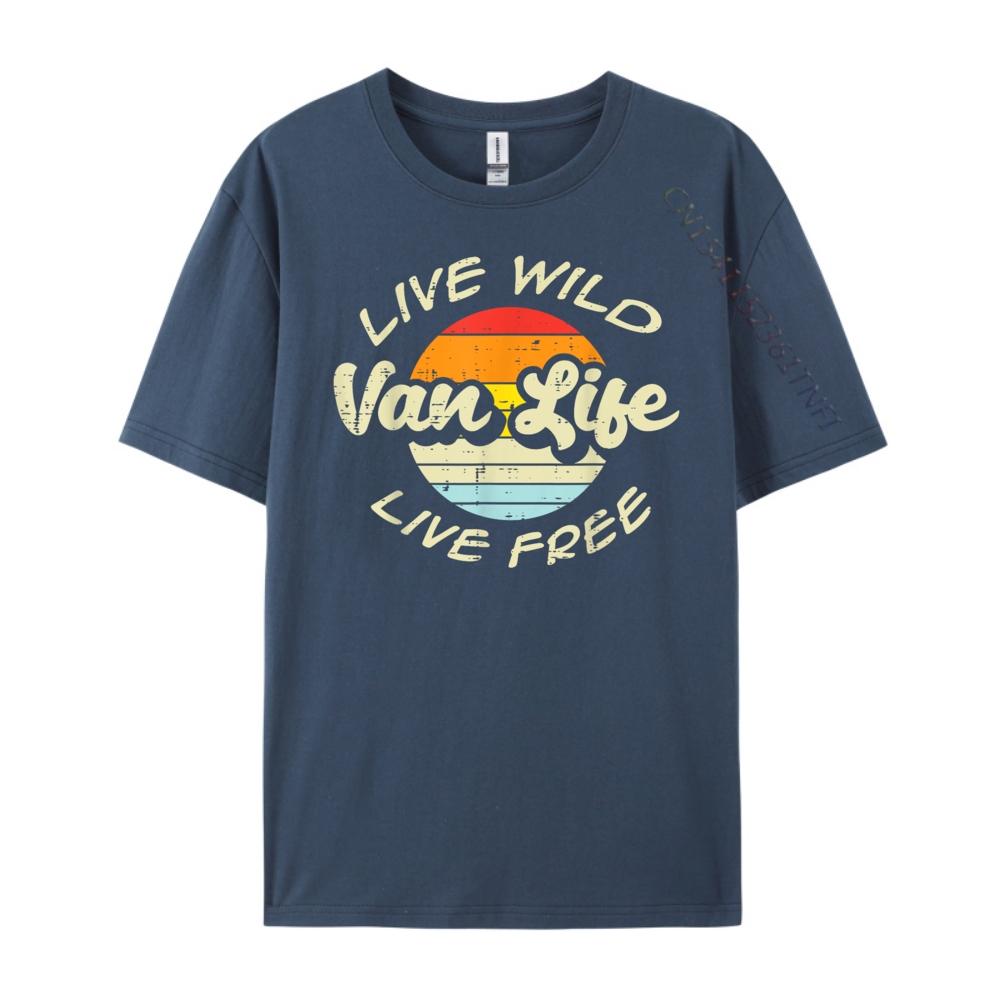 Live Wild Free Van Life Retro Camping Rv Camper Graphic T Shirts 100% Cotton Spring T Shirt Unisex Loose