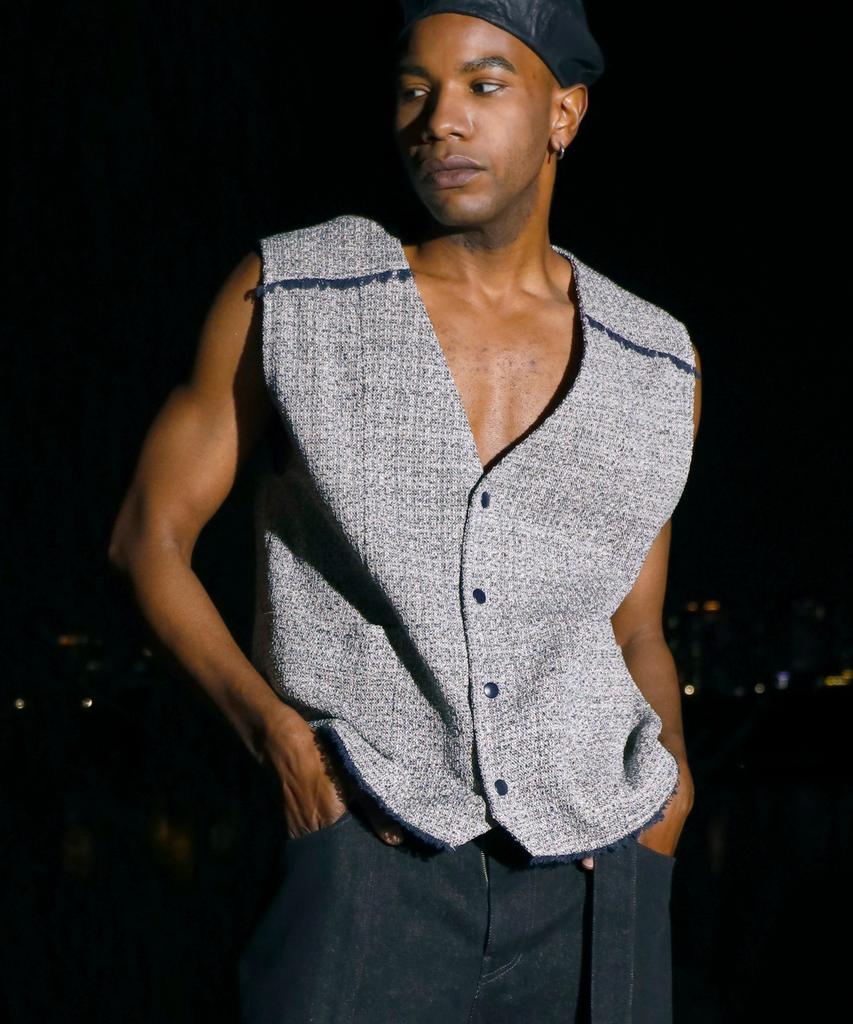 F8Ke Chemical Club Navy Tweed Raw Edge Vest