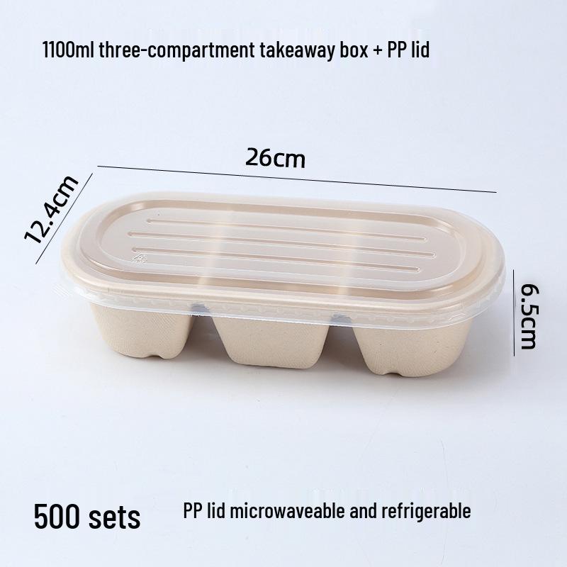 Eco-friendly Three-Compartment Disposable Bento Box – Microwaveable Paper Lunch Container for Salads and Light Meals