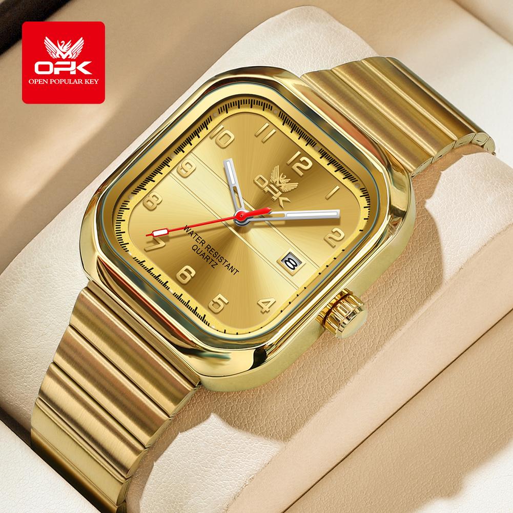 OPK brand digital engraved luminous waterproof single calendar men's watch quartz watch 6040