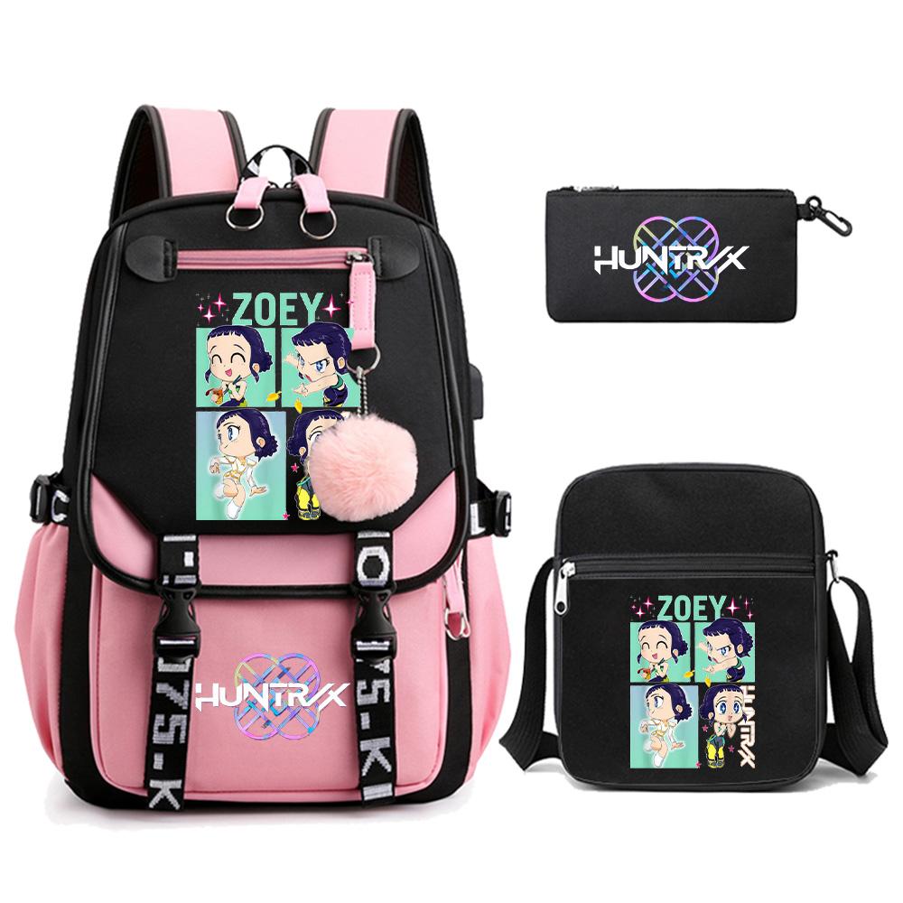 3Pcs/set Anime Cute Kpop Demon Hunters Printed Backpack with Shoulder Bag Pencil Case for Teenager Girl Boy Bookbag Large Capacity Travel Bag Kid Gift