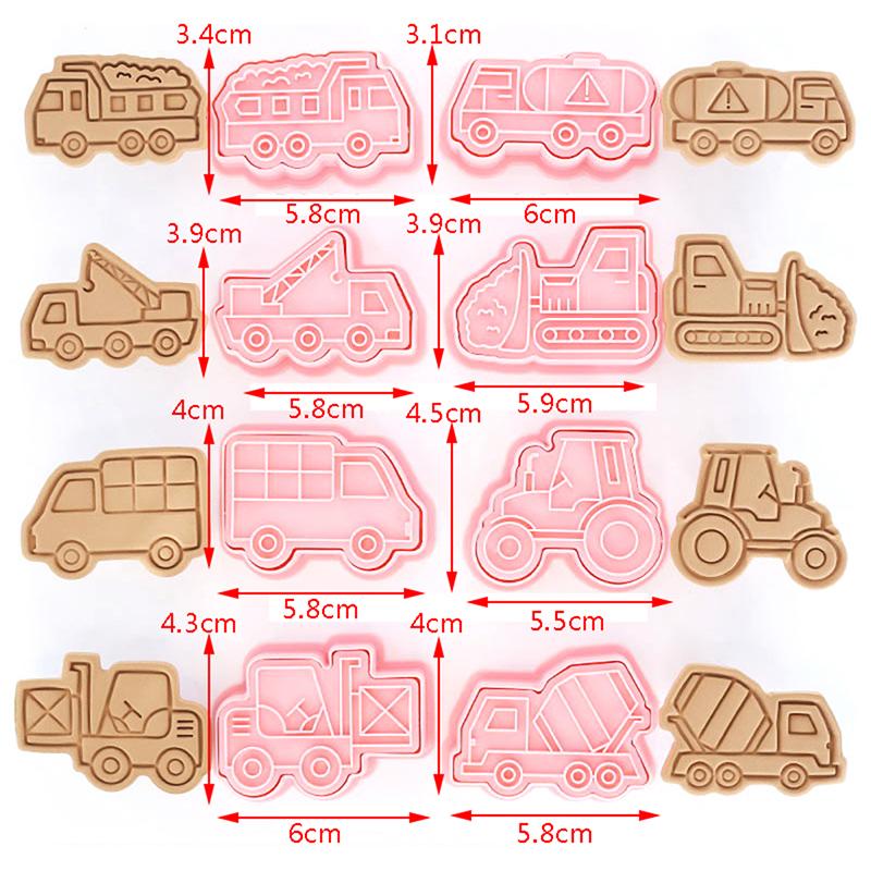 8Pcs Engineering Truck Cookie Cutter Plastic 3D Cartoon Pressable Biscuit Mold