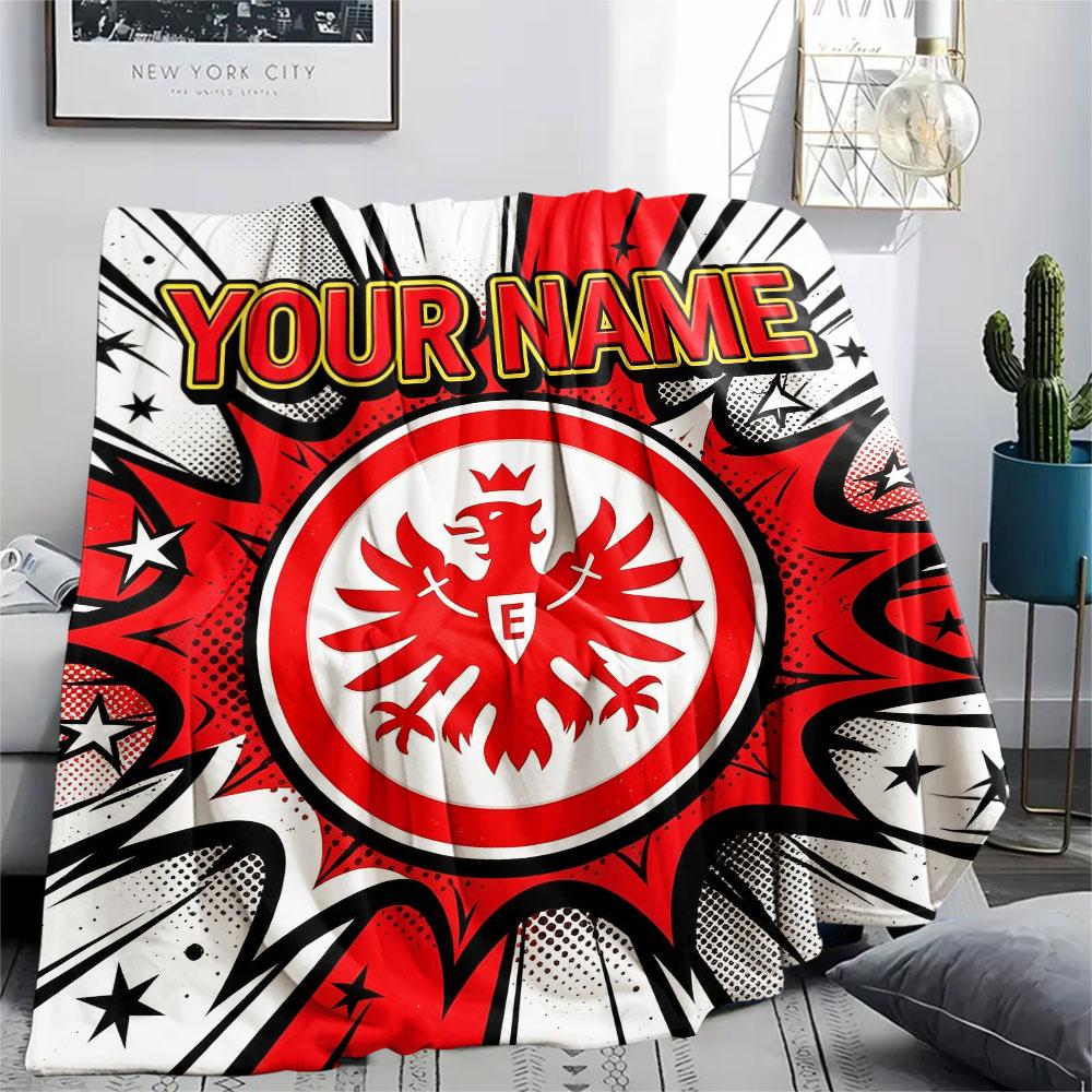 Custom Name,Eintracht Frankfurt Printed Flannel Blanket, soft throw for bedroom sofa, washable, Christmas present, great gift.